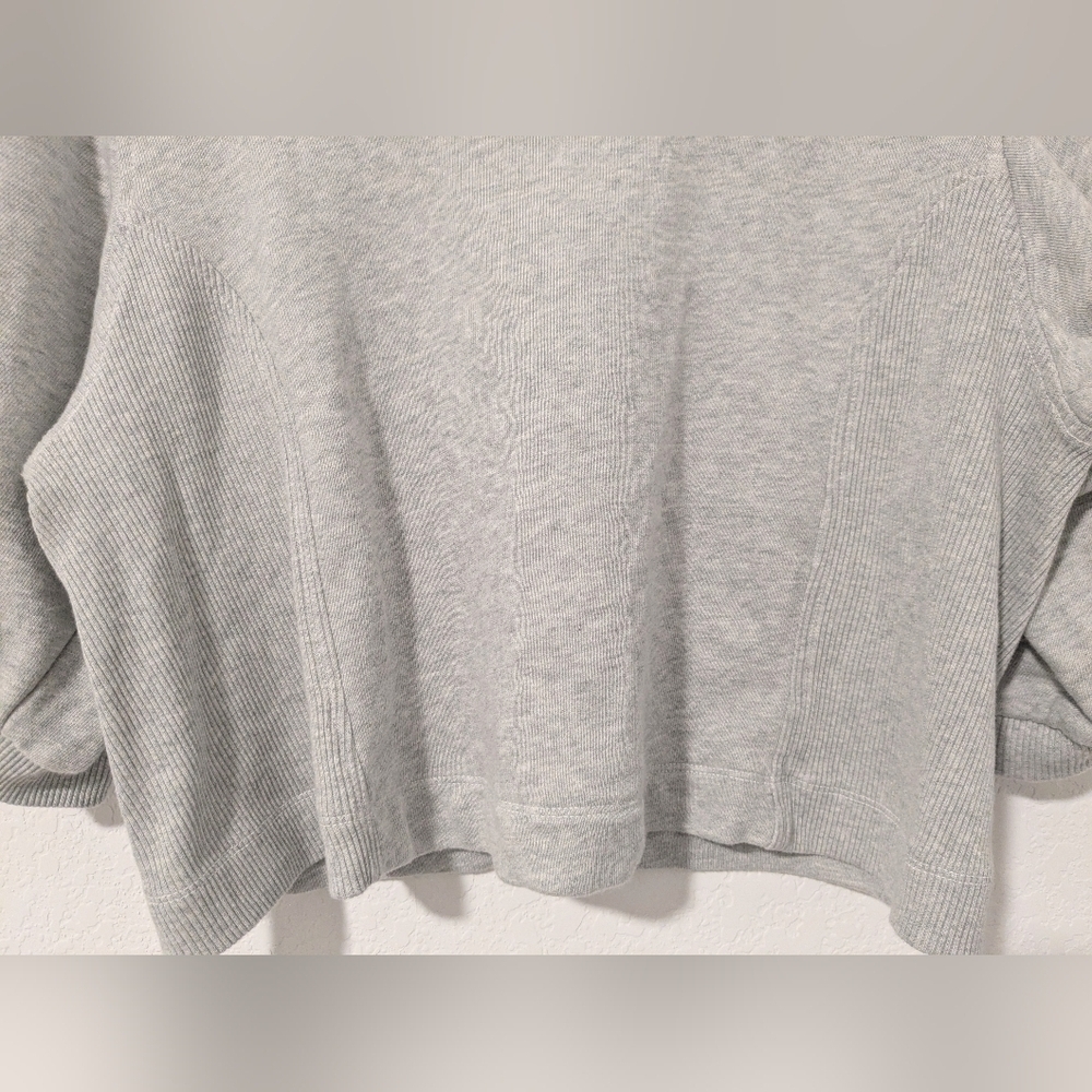 Aerie Heather Grey French Terry Scoop Neck Puff Sleeve Cropped Sweatshirt LG - Picture 7 of 10